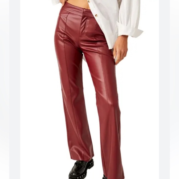 SHEIN Pants - NWOT SHEIN Cranberry Red Faux Leather Pants Size L